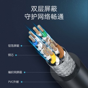 绿联八类网线 游戏电竞版CAT8类高速网线 八芯双绞纯铜镀金双屏蔽高速万兆网络跳线 电脑家用宽带成品监控连接线 2米