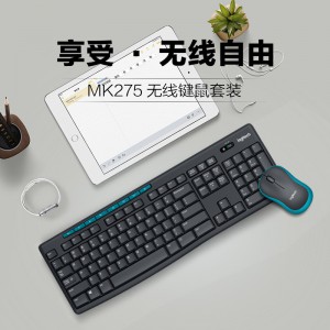 罗技MK275 键鼠套装 无线键鼠套装 办公键鼠套装 全尺寸 黑蓝色 带无线2.4G接收器