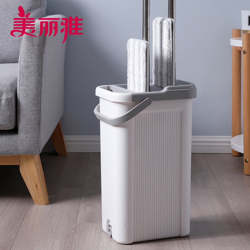 美丽雅 洗刷刷双鱼平板拖把直立清洗省力地拖净干湿两用拖把(拖把2个套,布头2张)