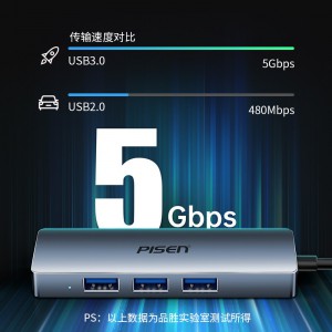 品胜 USB3.0分线器(0.2米)高速4口拓展坞HUB集线器USB扩展坞适用笔记本台式电脑一拖多接口转换器转接头延长线