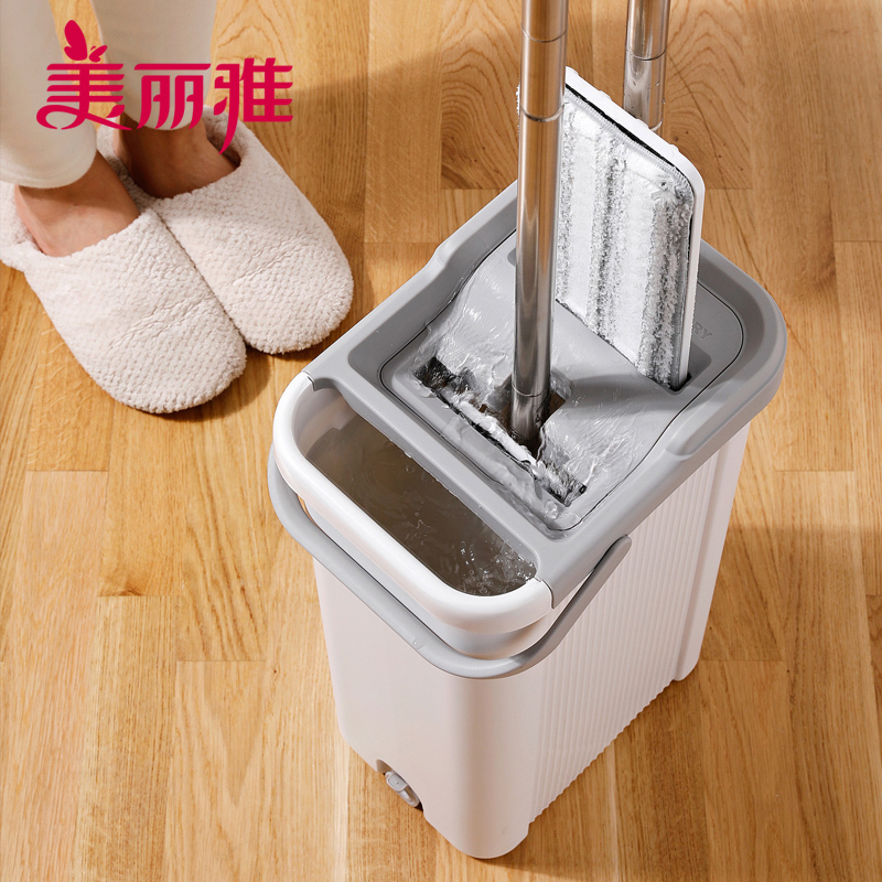 美丽雅 洗刷刷双鱼平板拖把直立清洗省力地拖净干湿两用拖把(拖把2个套,布头2张)