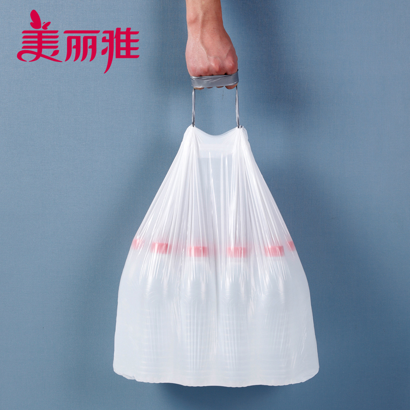 美丽雅 家用垃圾袋厨房卫生间加厚束口免撕穿绳袋50*55CM*15个入(10包入)(白色)