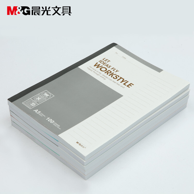 晨光(M&G)APYJX411软抄本5本装 A5/100页无线装订本 胶装本 记事本 笔记本子 会议记录本 混色
