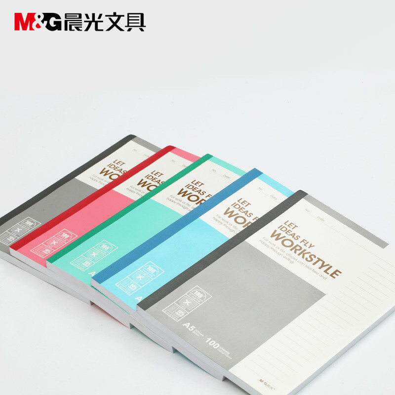 晨光(M&G)APYJX411软抄本5本装 A5/100页无线装订本 胶装本 记事本 笔记本子 会议记录本 混色