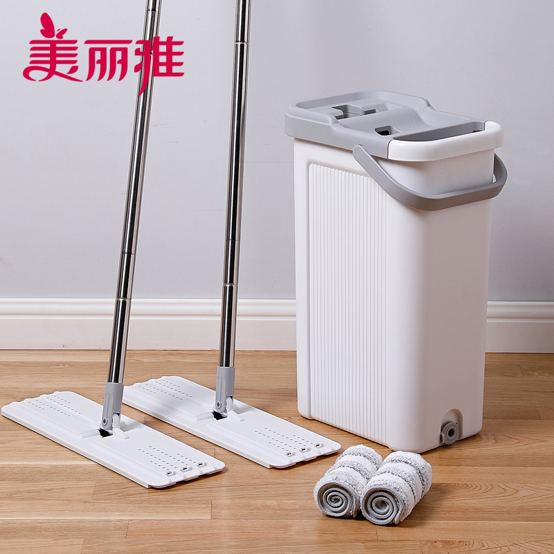 美丽雅 洗刷刷双鱼平板拖把直立清洗省力地拖净干湿两用拖把(拖把2个套,布头2张)