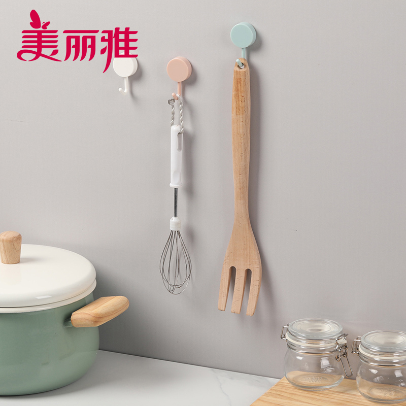 美丽雅 粘钩挂钩免打孔厨房门后无痕挂钩衣服粘贴强力粘胶壁挂墙衣架时尚小挂钩10只