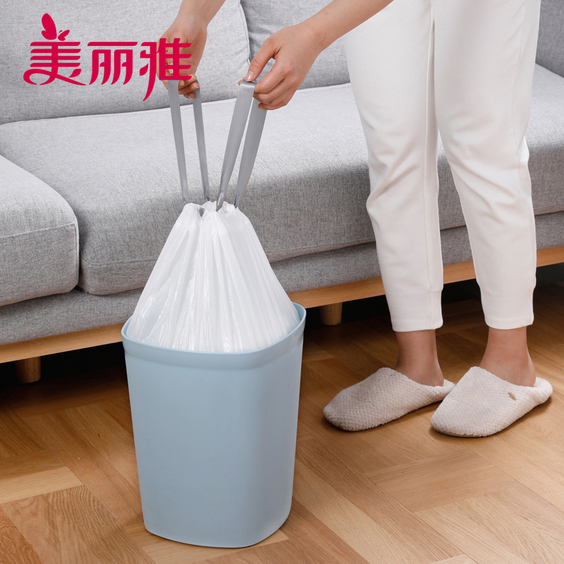 美丽雅 家用垃圾袋厨房卫生间加厚束口免撕穿绳袋50*55CM*15个入(10包入)(白色)