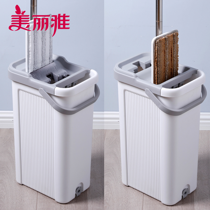 美丽雅 洗刷刷双鱼平板拖把直立清洗省力地拖净干湿两用拖把(拖把2个套,布头2张)