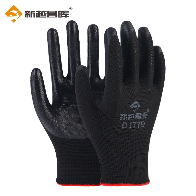 新越昌晖劳保手套 耐磨防滑丁腈手套涂掌挂胶尼龙手套防油透气防护工地工作手套120副B11439