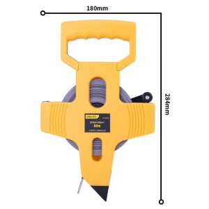 得力(deli)DL9050 架式塑料壳钢卷尺 插地工程用米尺 50mx12.5mm 黄色 1把