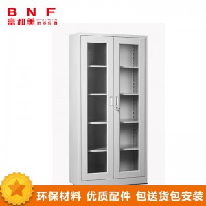 富和美(BNF)通玻文件柜铁皮柜玻璃门档案柜办公资料柜铁柜子员工柜办公柜储物柜带锁加厚款850L*390W*1800H 银色