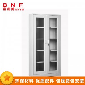富和美(BNF)通玻文件柜铁皮柜大器械柜档案柜办公资料柜铁柜子员工柜玻璃门带锁办公柜储物柜900L*400W*1850H 白色