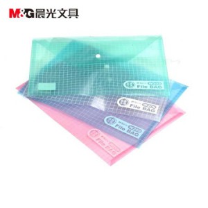 晨光文具 A4透明文件袋 ADM94516 方格塑料纽扣袋 12个/包）混色装