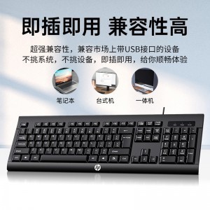 惠普（HP） 键盘鼠标套装有线静轻音笔记本台式电脑通用商务办公游戏家用人体工学设计防水舒适男女生通用 KM100【键鼠套装】