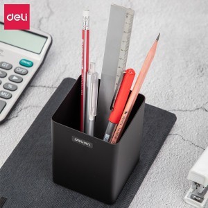 得力(deli)金属笔筒商务桌面办公大容量多功能收纳笔插方形创意简约时尚摆件磨砂质感学生笔筒可激光定制logo绘图纸本 黑色/金属笔筒（8931）