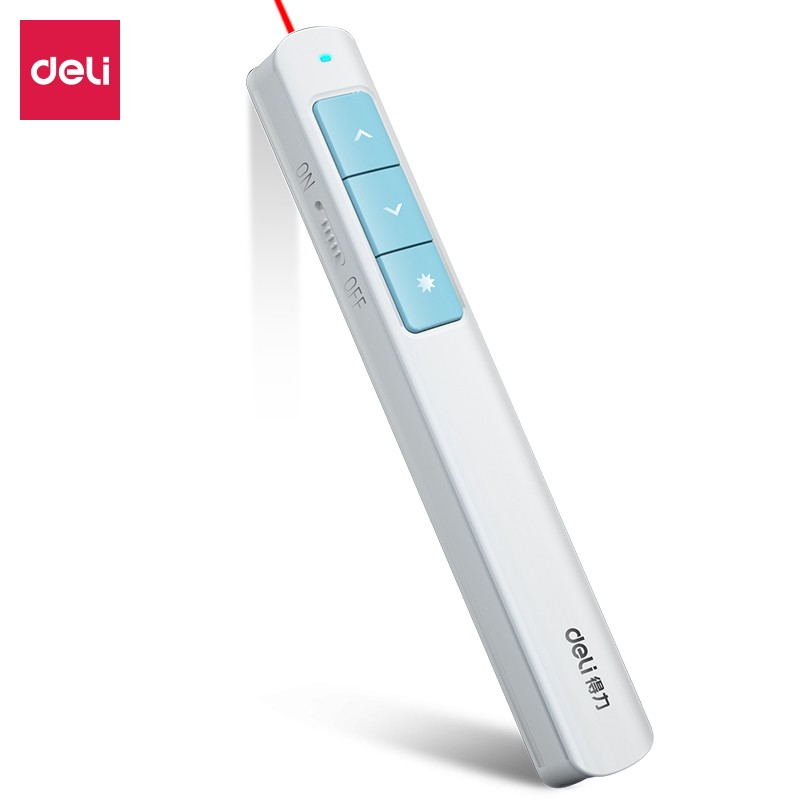 得力(deli)2802PL激光笔百米远控教师专用PPT超链接功能教鞭/无线演示器课件笔 红光充电款激光翻页笔 白色