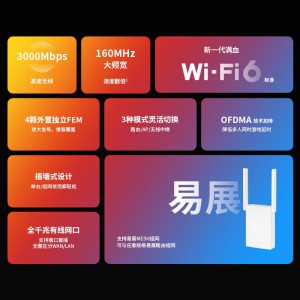 TP-LINK AX3000双频千兆WiFi6 子路由 无线路由器 信号扩展 Mesh易展 墙面路由信号放大器 XDR3032易展版